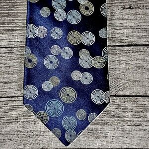 Ted Baker of London. Navy Tie with Multi-colored Abstract Circles. 100% Silk. EC